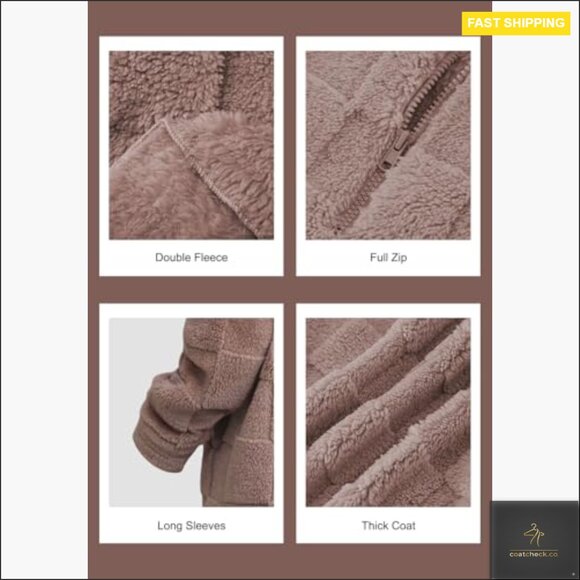 Oversized Sherpa Hoodie Jacket Fuzzy Fleece Long Zip Up Winter Teddy Coat - Picture 4 of 7